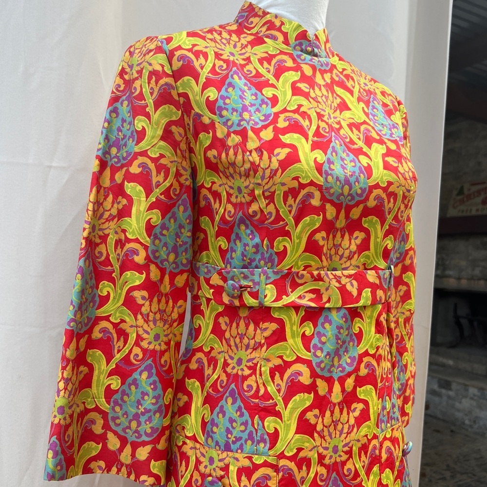 Vintage Dress 60s 70s silk Thai dress  style Japanese kimono Mini Dress Mod - Picture 3 of 16